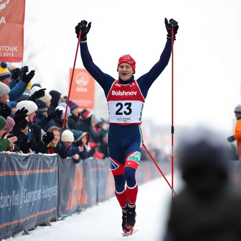 Александр Большунов выигрывает королевский масс-старт 70 км на чемпионате России